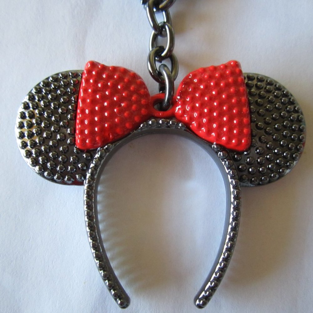 Disney Minnie Mouse Red Bow or Gold Bow Headband Ear Keychain - Picture 4 of 6